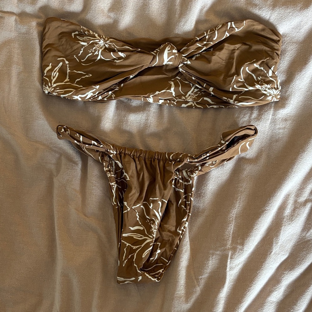 Stone Fox Swim Earthy Brown Bikini with White Accents